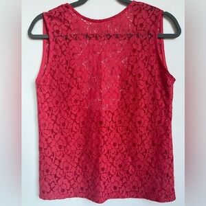 ZARA Collections Women Sleeveless half backless Red Coral Lace Blouse size small